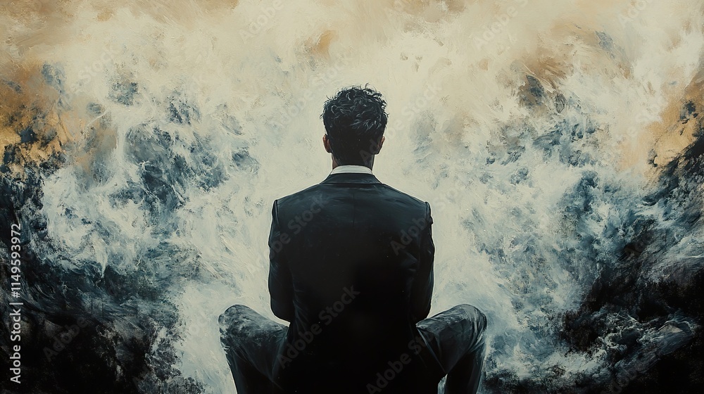 Obraz premium Contemplation: A Figure Amidst a Sea of Emotions