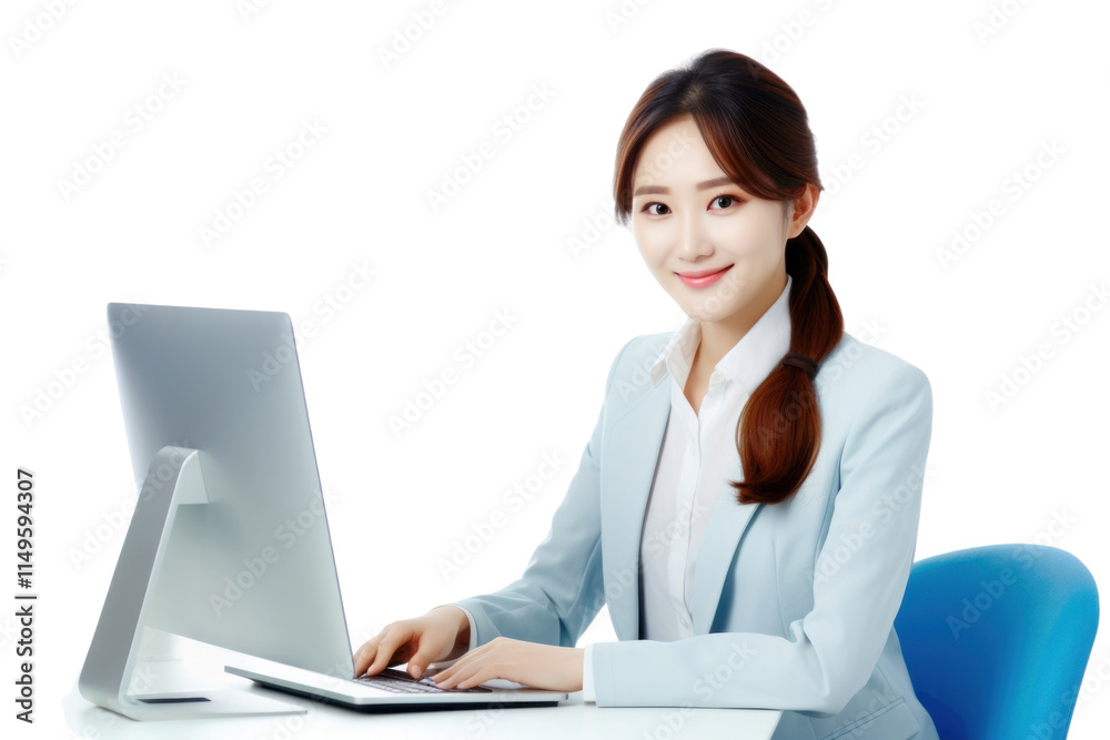 PNG A Portrait of Beautiful Asian Manager Using Desktop Computer computer sitting laptop. PNG A Portrait of Beautiful Asian Manager Using Desktop Computer computer sitting laptop.