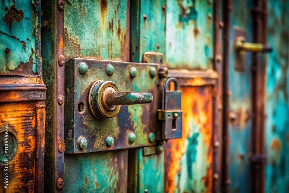 Secure Steel Door with Heavy Duty Lock - Candid Close-Up Stock Photo Secure Steel Door with Heavy Duty Lock - Candid Close-Up Stock Photo