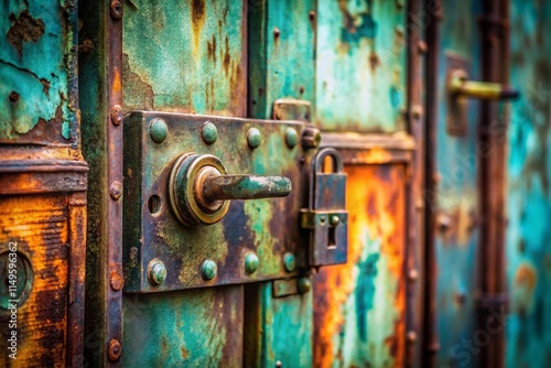 Secure Steel Door with Heavy Duty Lock - Candid Close-Up Stock Photo