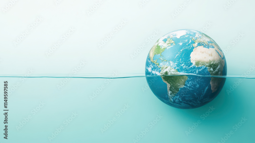 Earth globe partially submerged in crystal clear water, symbolizing environmental awareness and beauty Earth globe partially submerged in crystal clear water, symbolizing environmental awareness and beauty