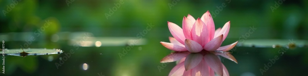 delicate petals unfolding on a blooming flower reflected perfectly in a quiet pond, nature, greenery, serene delicate petals unfolding on a blooming flower reflected perfectly in a quiet pond, nature, greenery, serene
