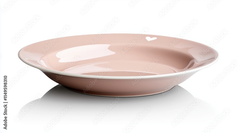 Simple pink plate with a glossy finish on a reflective surface. Simple pink plate with a glossy finish on a reflective surface.