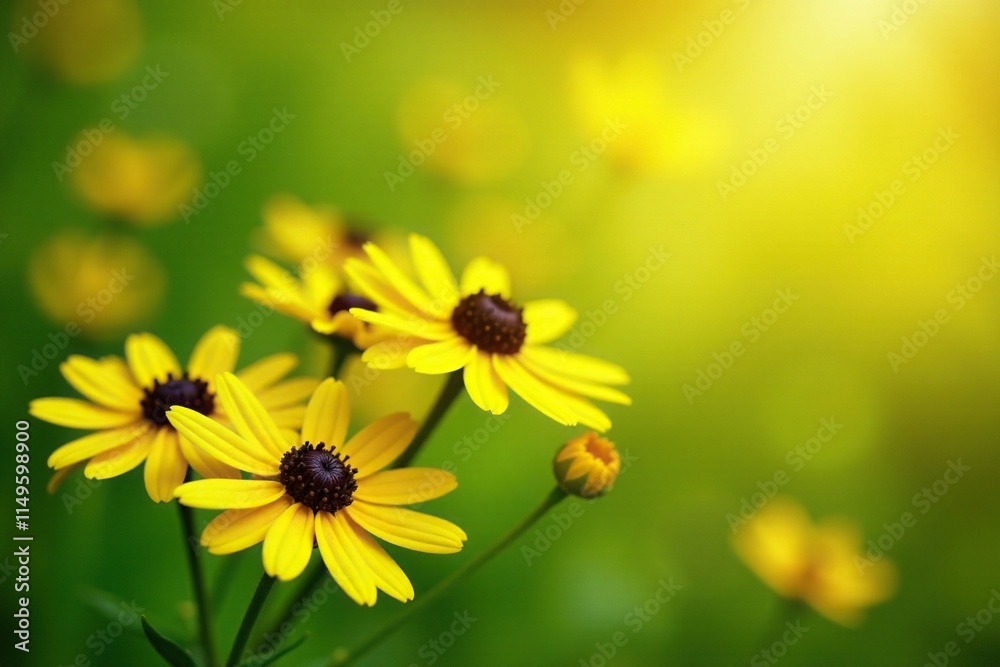 Obraz premium Yellow Daisies blooming in a sun-kissed meadow, daisy, greenery