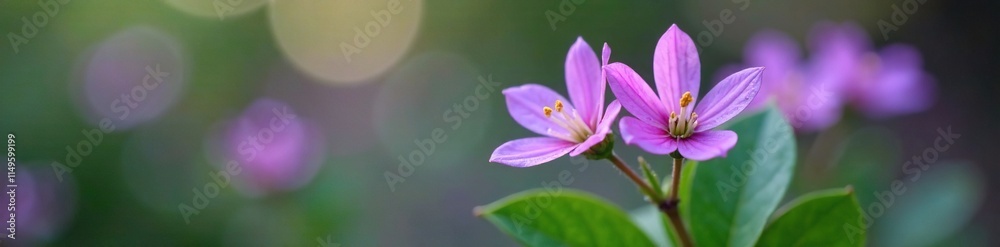 Low growing plant with delicate purple flowers in full bloom on a leafy green stem, delicate petals, plant bloom, purple color scheme Low growing plant with delicate purple flowers in full bloom on a leafy green stem, delicate petals, plant bloom, purple color scheme