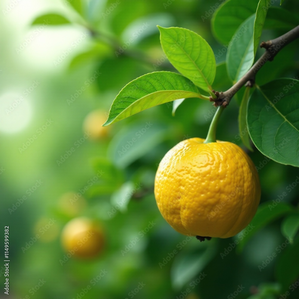 A single bergamot fruit hanging from a branch of the bergamot tree, garden, nature, landscape A single bergamot fruit hanging from a branch of the bergamot tree, garden, nature, landscape