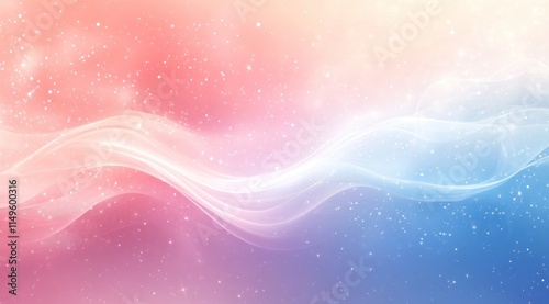 Pastel pink and blue wave background with sparkles.