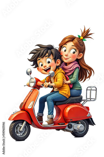 Ai illustrazione per bambini, ragazzi in scooter PNG 01 photo