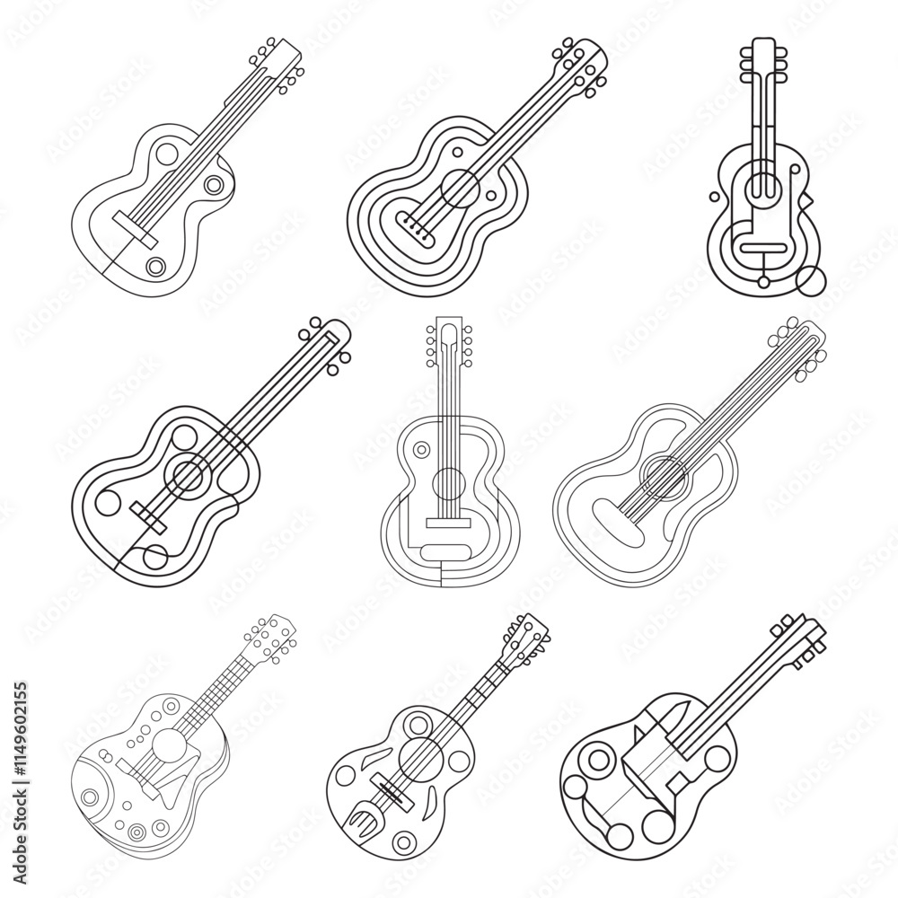 Fototapeta premium electric guitar line vector illustration, isolated on white background.top view