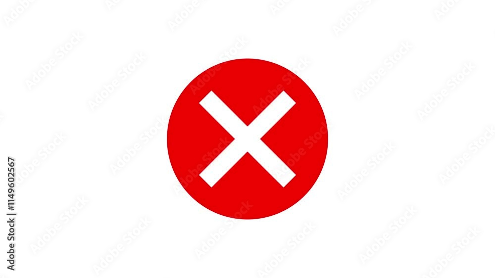 Animation of a danger warning, incorrect cross, and red alert footage template. Danger warning sign logo animation with a white background.