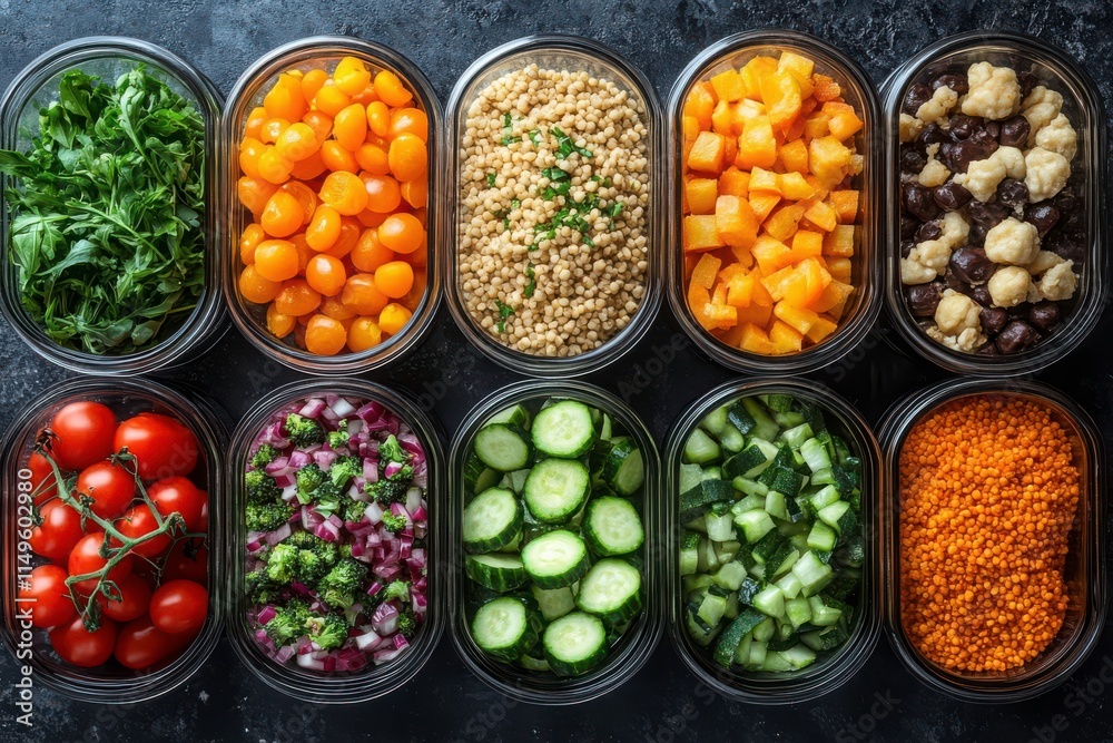 Fresh Vegetables and Ingredients in Clear Containers Fresh Vegetables and Ingredients in Clear Containers
