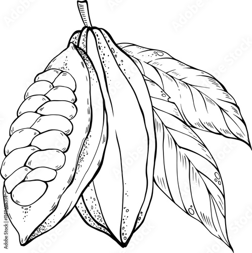 Vector clip art of cocoa bean and half cocoa bean. Cocoa beans composition.