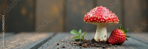 Single fresh strawberry mushroom on a plain surface, single specimen, isolated photo