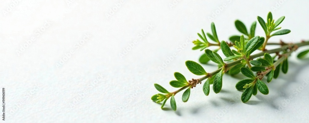 Dried thyme sprig on a minimalist white or gray background, foliage, simple Dried thyme sprig on a minimalist white or gray background, foliage, simple