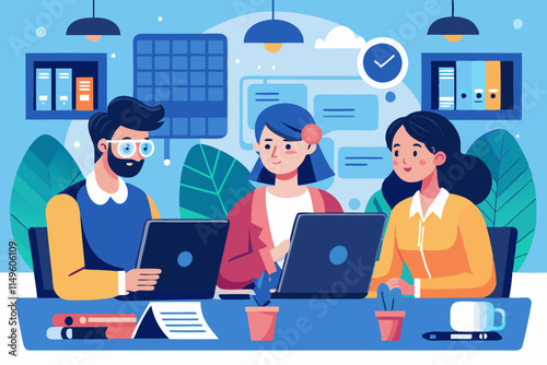 Collaborating with departments to meet their technological needs. This image portrays an IT specialist working with colleagues, emphasizing the importance 