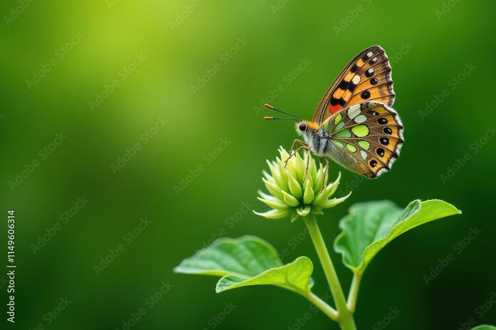 Speckled wood butterfly resting on a green nettle stem, pararge aegeria, green nettle, insect behavior Speckled wood butterfly resting on a green nettle stem, pararge aegeria, green nettle, insect behavior