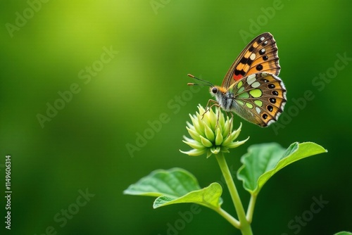 Speckled wood butterfly resting on a green nettle stem, pararge aegeria, green nettle, insect behavior