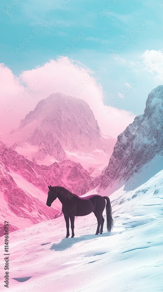 Silhouette of a wild horse blending with snow Silhouette of a wild horse blending with snow
