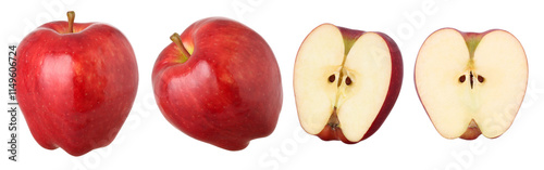 red apple (red delicious) and half isolated, transparent PNG, PNG format, cut out, collection, set