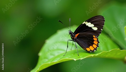 Small Tortoiseshell butterfly perched on a leaf with yellow and black stripes, butterfly, black, botanicals