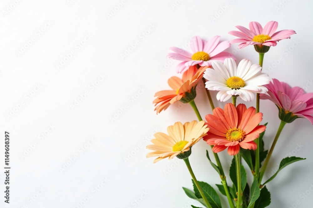 Soft and serene bouquet of wildflowers on a pure white background, stems, natural Soft and serene bouquet of wildflowers on a pure white background, stems, natural