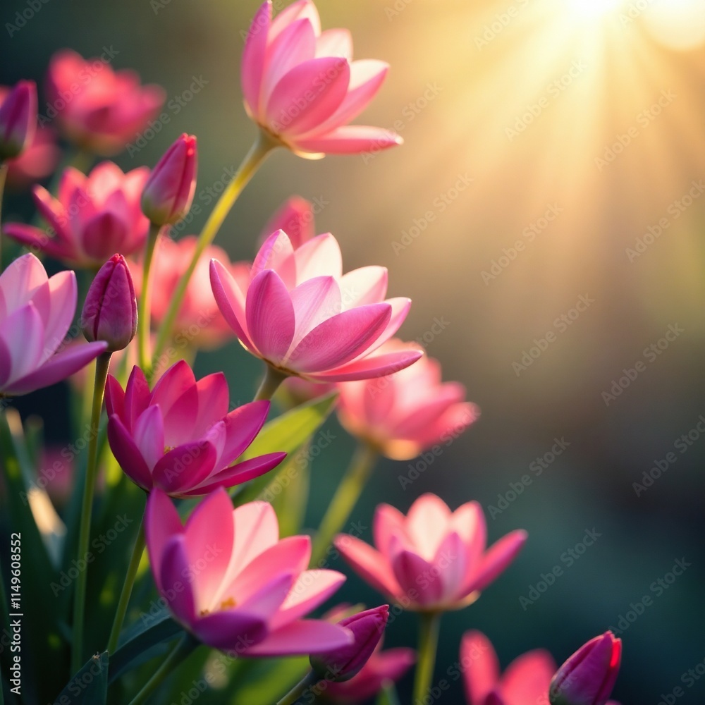 Soft morning light illuminates the delicate shapes of newly bloomed flowers, morning, colors Soft morning light illuminates the delicate shapes of newly bloomed flowers, morning, colors