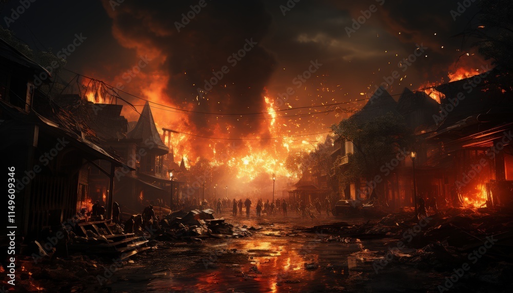 Obraz premium A scene depicting the impact of war on civilians