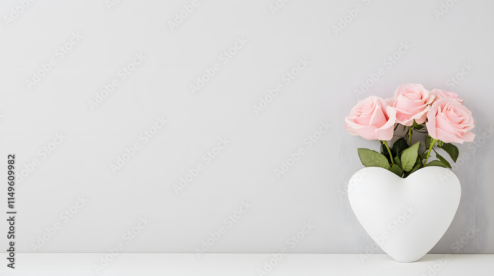 White heart-shaped vase with pink roses on the right side, placed on a clean white background, symbolizing love and elegance, ideal for romantic or floral-themed designs.
White heart-shaped vase with pink roses on the right side, placed on a clean white background, symbolizing love and elegance, ideal for romantic or floral-themed designs.