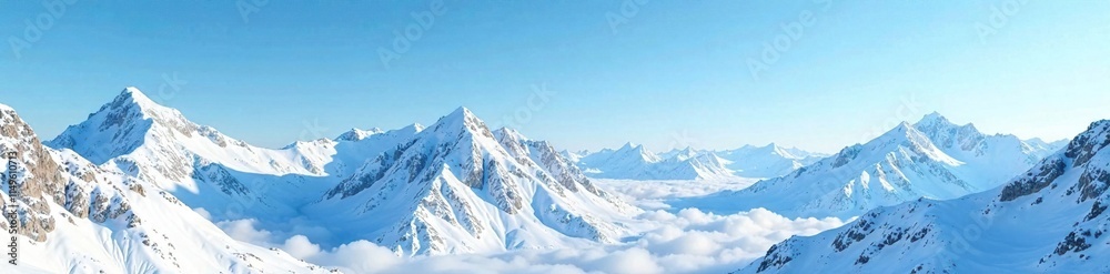 Snow-covered mountains against the blue of a clear sky, winter, frosty atmosphere Snow-covered mountains against the blue of a clear sky, winter, frosty atmosphere