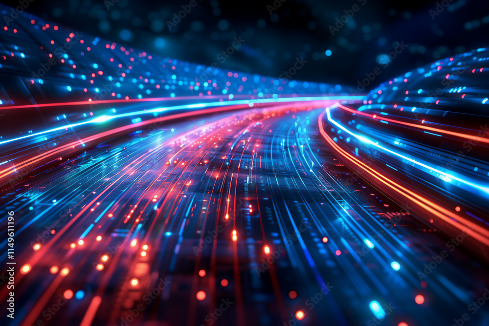 Fototapeta premium stream light glowing red and blue line data digital technology