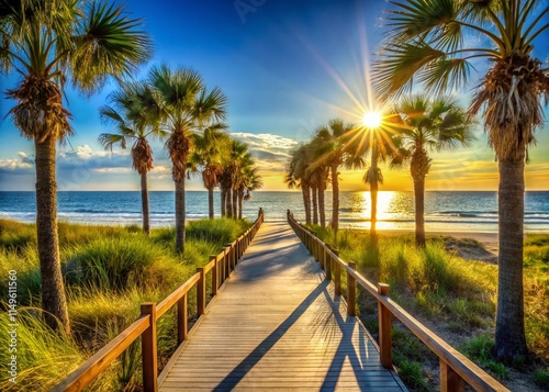 Serene Ocean Walkway, Hilton Head Island, South Carolina Coastal Path, Beach Access