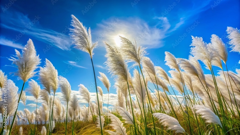 Obraz premium Serene Pampas Grass Field Under Blue Sky - Architectural Photography Stock Photo