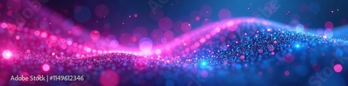 Radiant curves of pink and blue shining through a holographic background, glowing accents, electric blue, shining lights