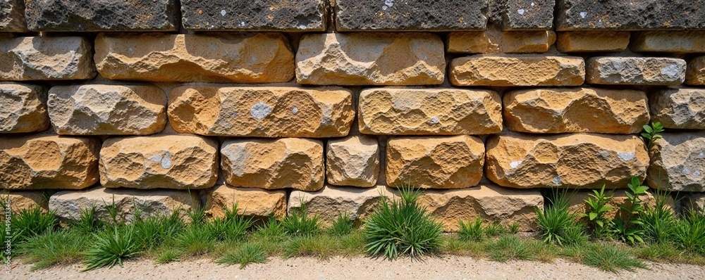 Stone wall with rough texture and natural surroundings, landscape, brown, natural Stone wall with rough texture and natural surroundings, landscape, brown, natural