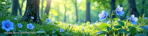 Watercolor Painting of a Blue Lobelia Flower in a Forest, lobelia flower watercolor, natural scenery, forest landscape photo