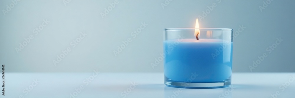 blue candle in a glass on a white background with a subtle glow, quiet space, soothing colors, gentle glow blue candle in a glass on a white background with a subtle glow, quiet space, soothing colors, gentle glow
