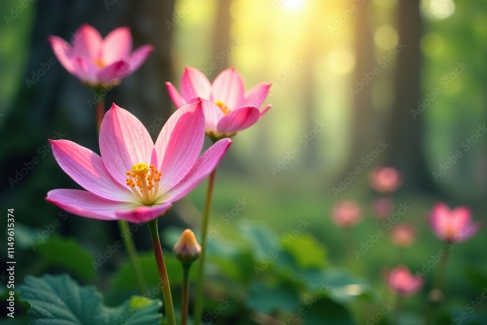 Fototapeta premium Delicate forest flowers with soft petals and intricate details, blooms, nature