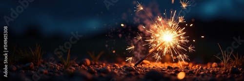 Darkened sky with sparkler celebration fire light, fire, long exposure