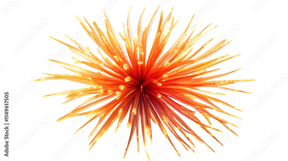 A vibrant fireworks display in red and gold, isolated on white 