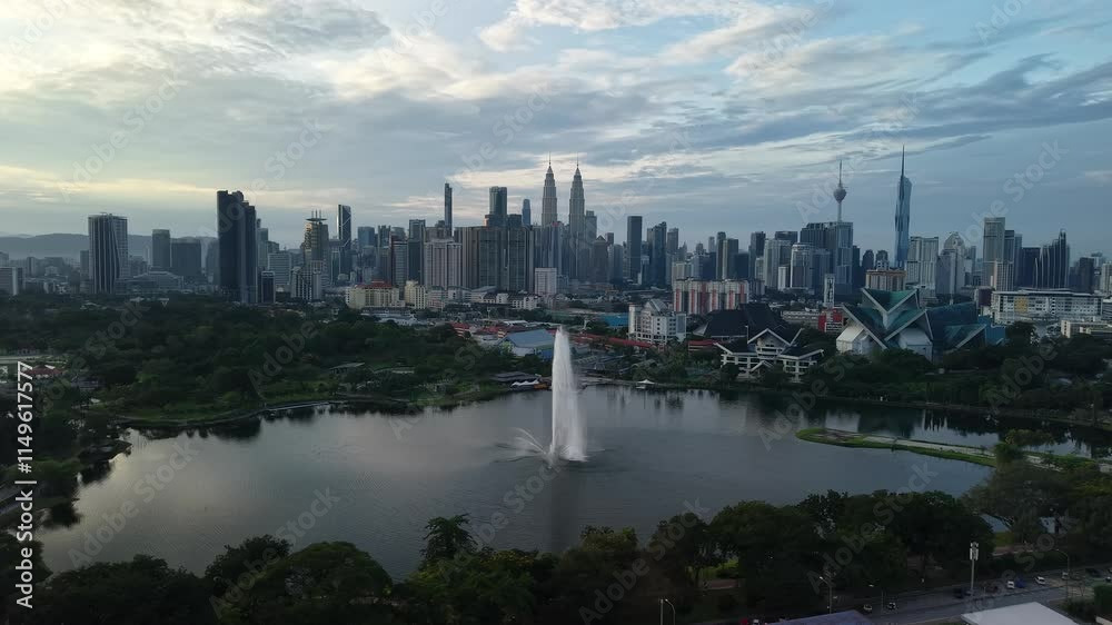 aerial view of kuala lumpur in the background with beautiful morning lark park scenery people jog aerial view of kuala lumpur in the background with beautiful morning lark park scenery people jog