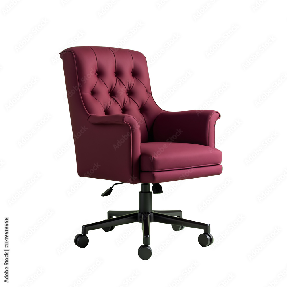 Elegant Burgundy Office Chair with Tufted Backrest. Transparent background Elegant Burgundy Office Chair with Tufted Backrest. Transparent background