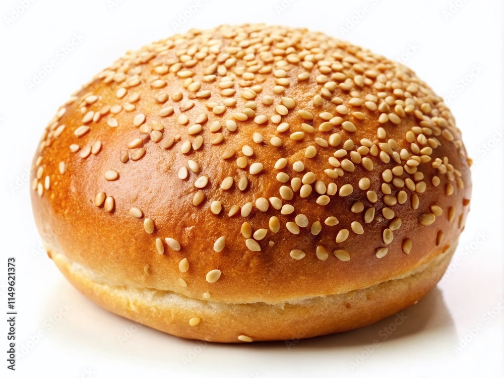 Sesame Seed Topped Brioche Bun Isolated on White Background - High-Resolution Stock Photo Sesame Seed Topped Brioche Bun Isolated on White Background - High-Resolution Stock Photo