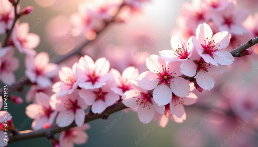 Delicate cherry blossom branches in shades of pink and white, flowers,, greenery Delicate cherry blossom branches in shades of pink and white, flowers,, greenery
