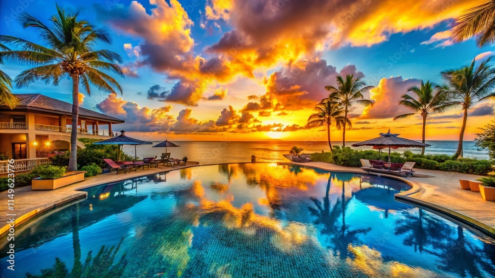 Fototapeta premium Barbados Sunset Pool Ocean View - Sandals Resort