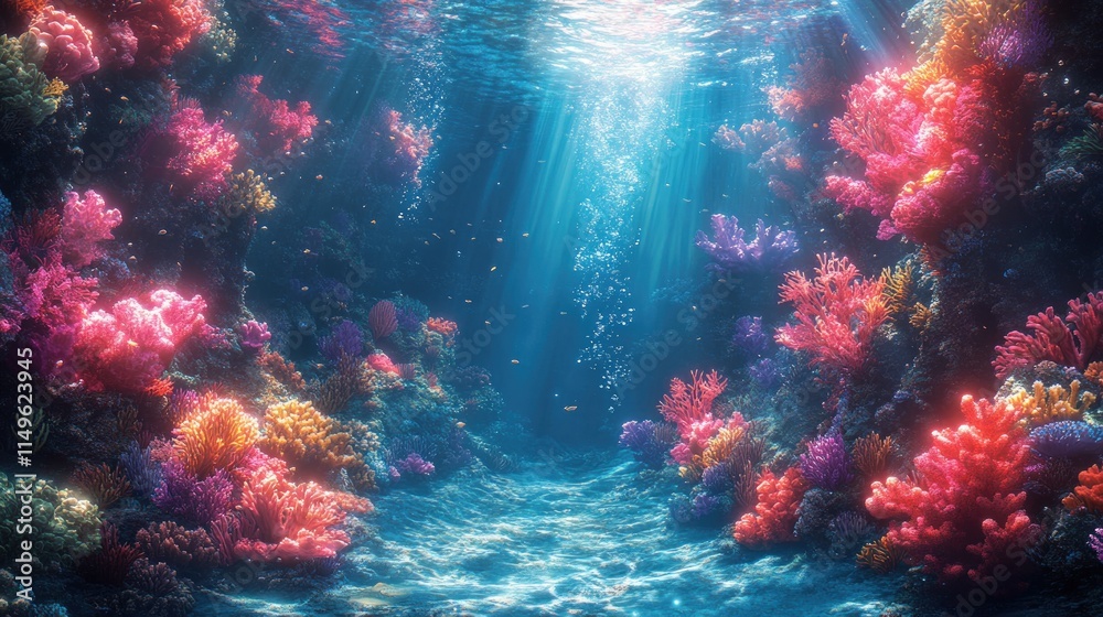 Fototapeta premium Vibrant coral reef, sunlit ocean depths.