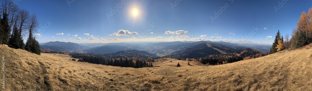 Fototapeta premium Mountain view, fog, cloud and sky at Kew Mae Pan Nature Trail in Doi Inthanon National park