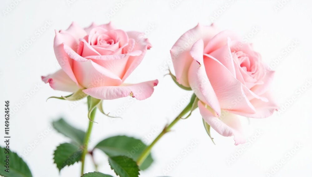 A single blooming pink fresh rose against a white background, single bloom, delicate details, A single blooming pink fresh rose against a white background, single bloom, delicate details,