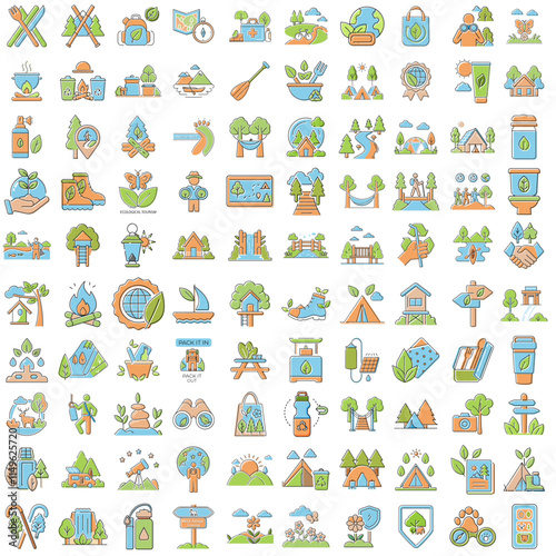 Icons for Ecotourism Theme in Flat Style