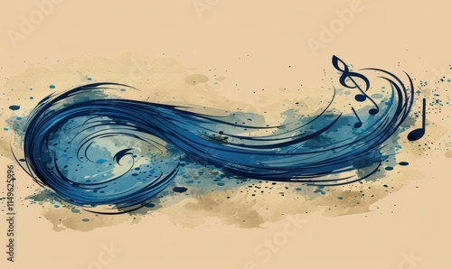 Flowing rhythm combines with abstract music notes in a creative digital sketch that enchants with melody and motion photo