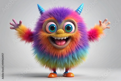 Cute Colorful Monster with Quills Dancing - Tilt-Shift 3D Render